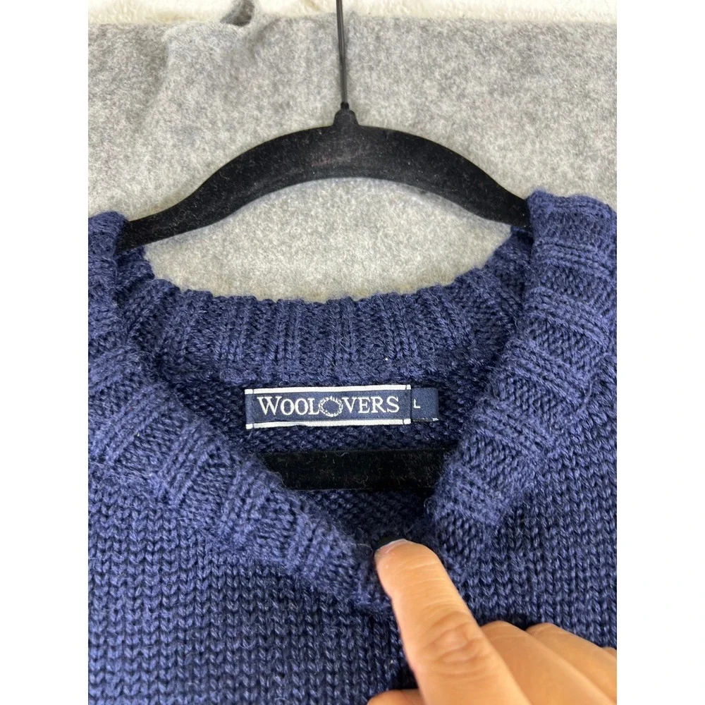 WoolOvers Sweater Mens Large Blue British Wool Chunky Knit Pullover Minimalist